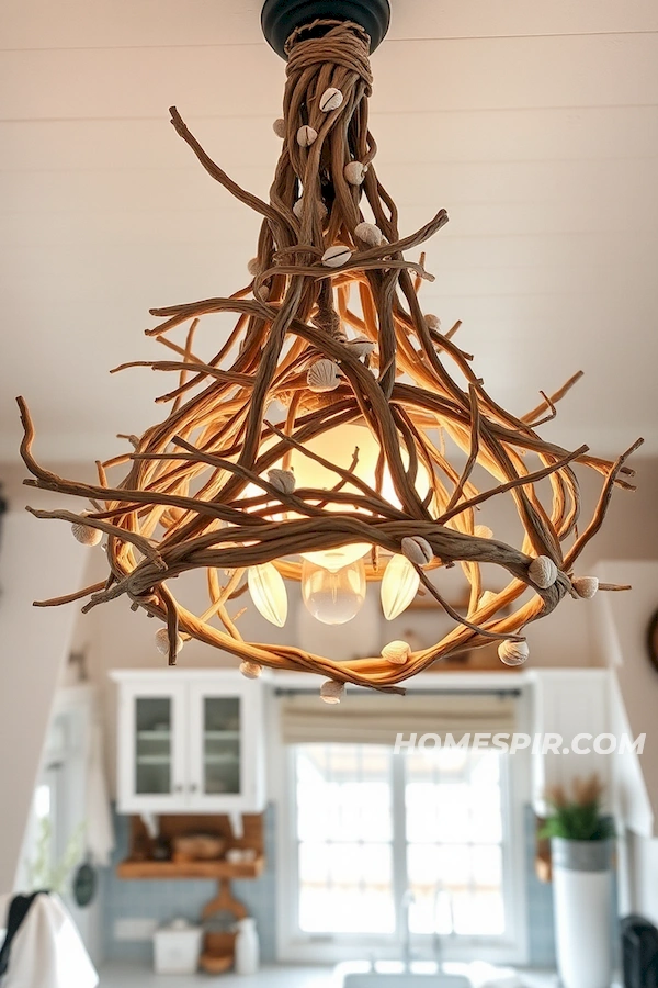 Warmly Lit Seashell Driftwood Chandelier Warmly Lit Seashell Driftwood Chandelier