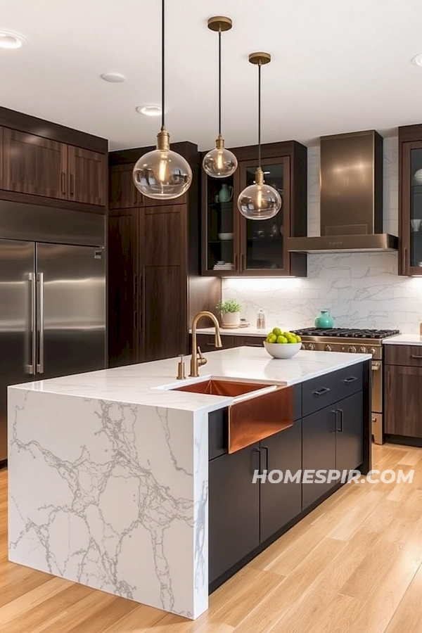 Waterfall Marble Island as Kitchen Centerpiece Waterfall Marble Island as Kitchen Centerpiece