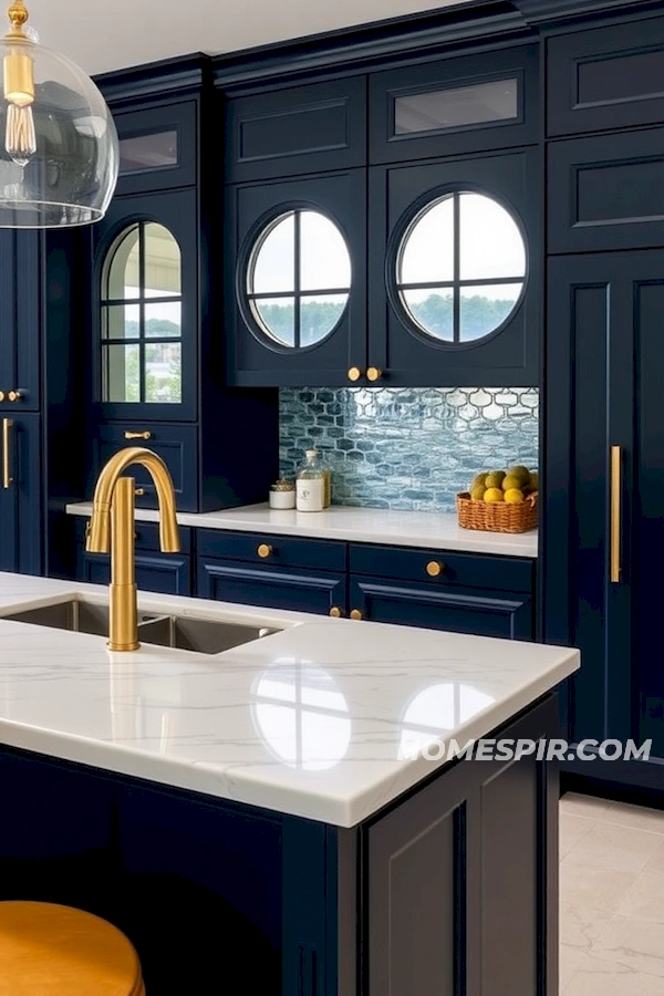 Wave-Inspired Kitchen with Marble Countertop Wave-Inspired Kitchen with Marble Countertop