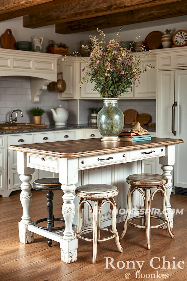 Wildflower Accented Shabby Chic Kitchen Island Wildflower Accented Shabby Chic Kitchen Island