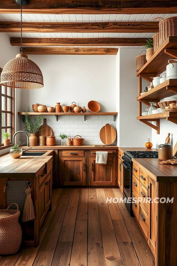 Woven Light Fixtures and Ceramics in Boho Kitchen Woven Light Fixtures and Ceramics in Boho Kitchen