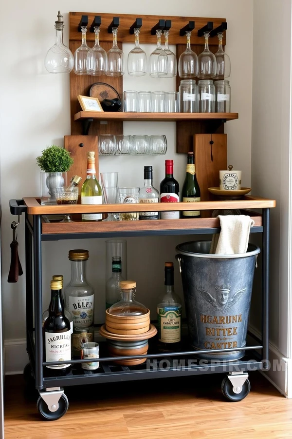 Artisanal Display on Bar Cart in Kitchen Artisanal Display on Bar Cart in Kitchen