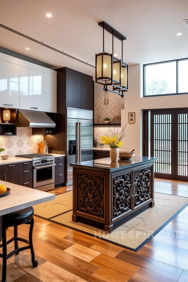Asian Fusion Kitchen with Elegant Carvings Asian Fusion Kitchen with Elegant Carvings