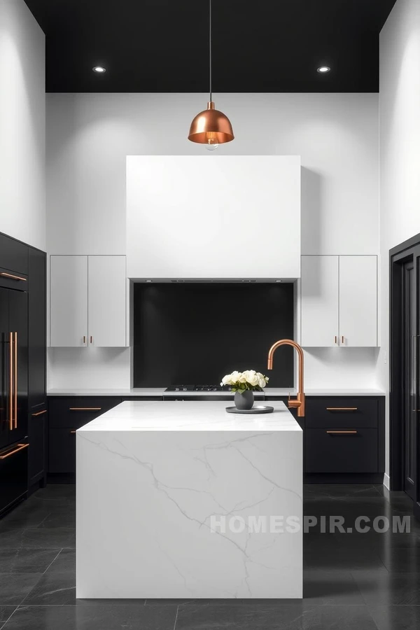 Black and White Kitchen with Copper Accents Black and White Kitchen with Copper Accents
