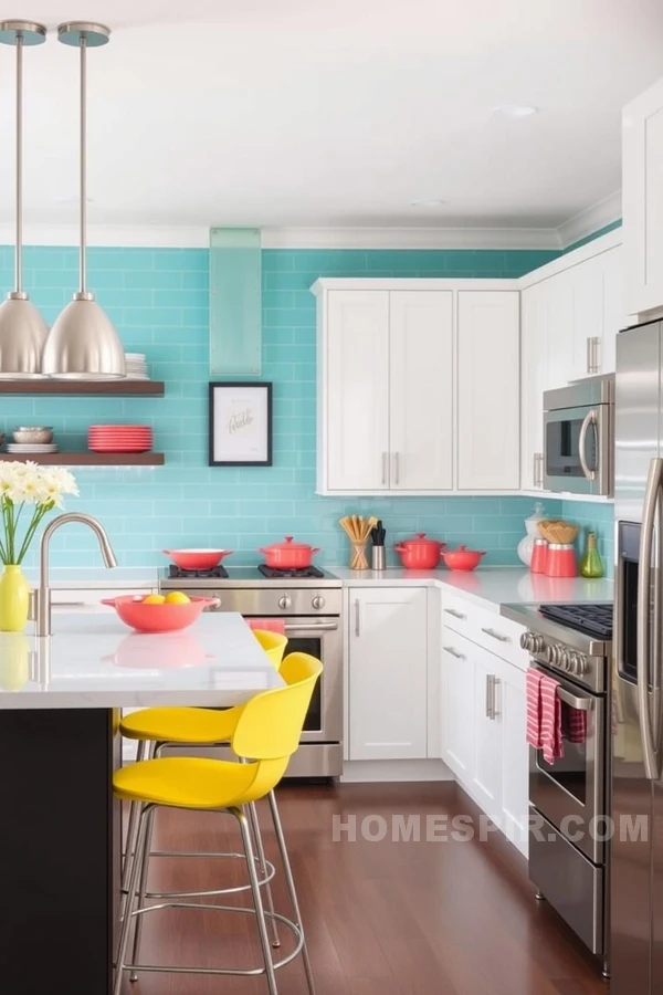 Contemporary Kitchen with Coral Cookware Contemporary Kitchen with Coral Cookware