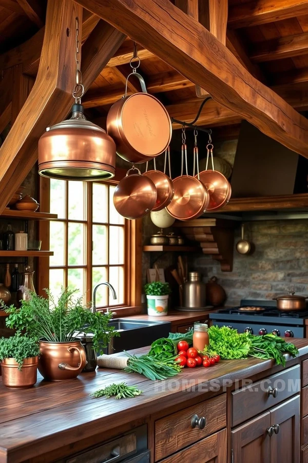 Country Kitchen with Wooden Beams and Copper Style Country Kitchen with Wooden Beams and Copper Style