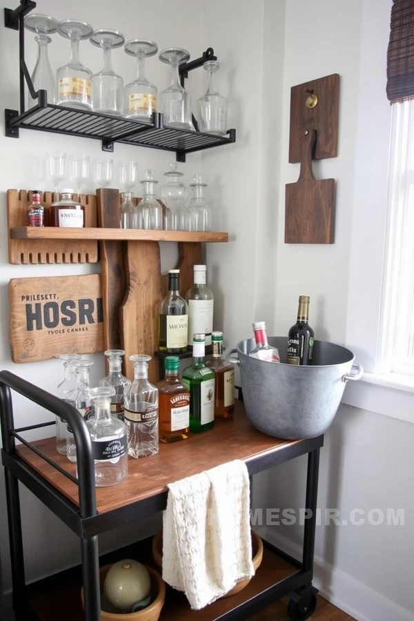 Creative Bar Cart with Distressed Metal Touch Creative Bar Cart with Distressed Metal Touch