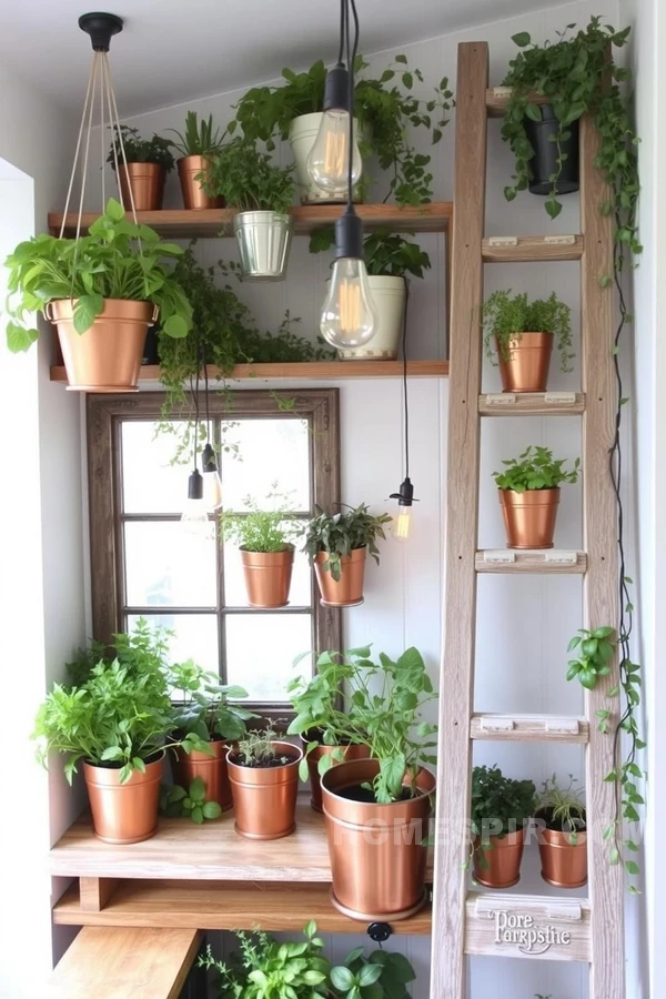 Creative Vertical Garden with Copper Herb Pots Creative Vertical Garden with Copper Herb Pots