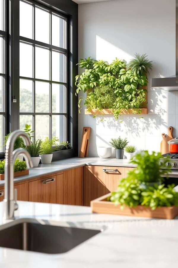 Fresh Herbs in Functional Modern Kitchen Fresh Herbs in Functional Modern Kitchen