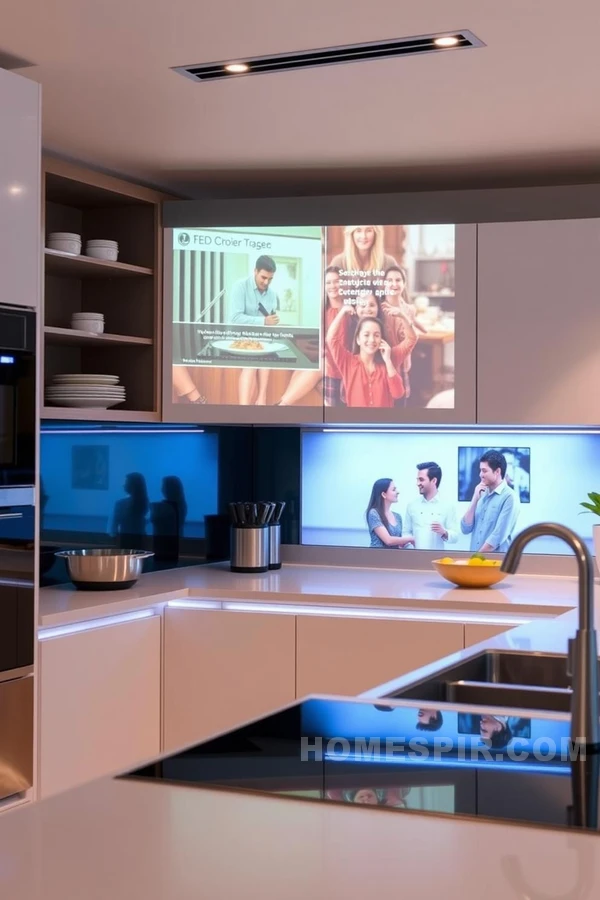 Interactive Backsplash Screen in Futuristic Kitchen Interactive Backsplash Screen in Futuristic Kitchen