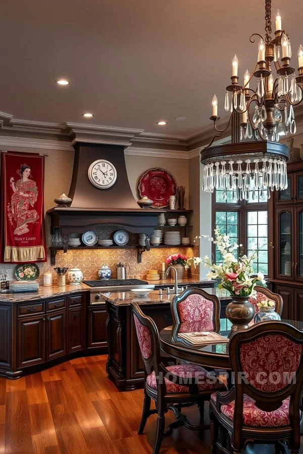 Luxurious Asian Kitchen with Silk Decorations Luxurious Asian Kitchen with Silk Decorations