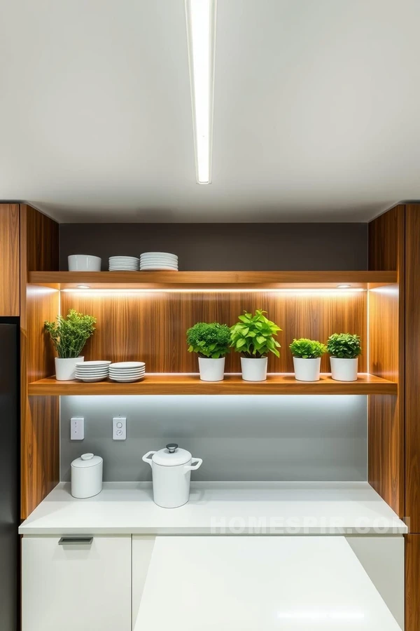 Minimalist Kitchen with Wood and Herb Accents Minimalist Kitchen with Wood and Herb Accents