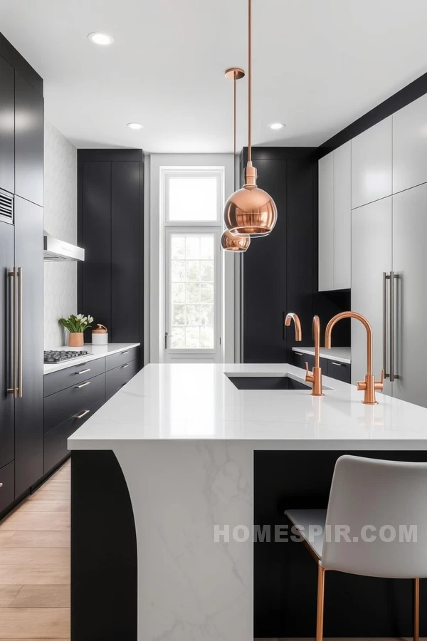 Monochrome Kitchen with Copper Highlights Monochrome Kitchen with Copper Highlights