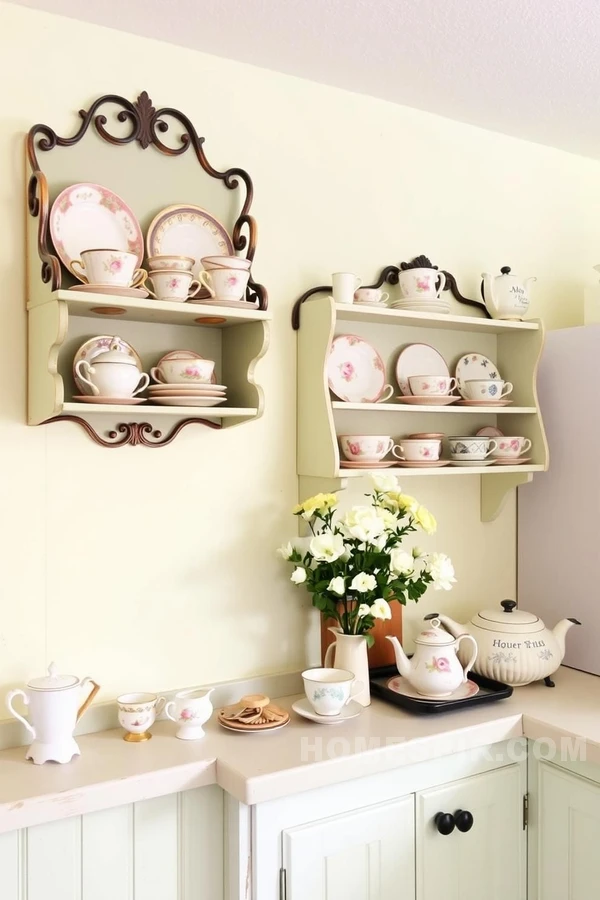 Pastel Wall Shelves with Eclectic Teacup Collection Pastel Wall Shelves with Eclectic Teacup Collection