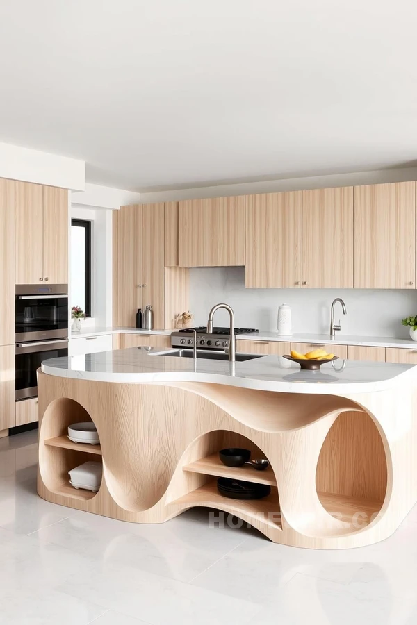 Sculptural Kitchen Island with Open Shelves Sculptural Kitchen Island with Open Shelves