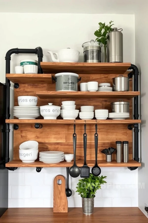 Vintage Crockery on Industrial Shelves Vintage Crockery on Industrial Shelves