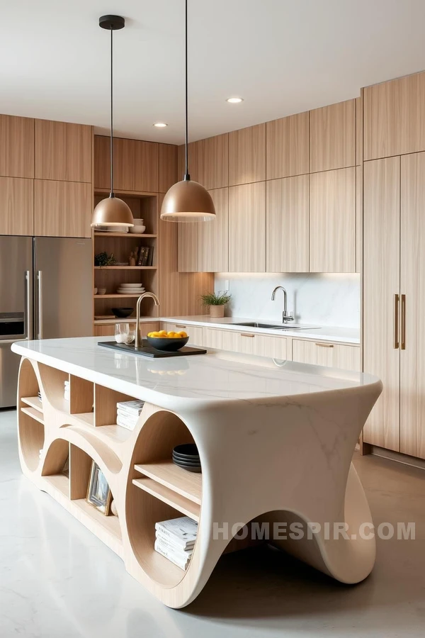 Wave Shaped Island as Kitchen Centerpiece Wave Shaped Island as Kitchen Centerpiece