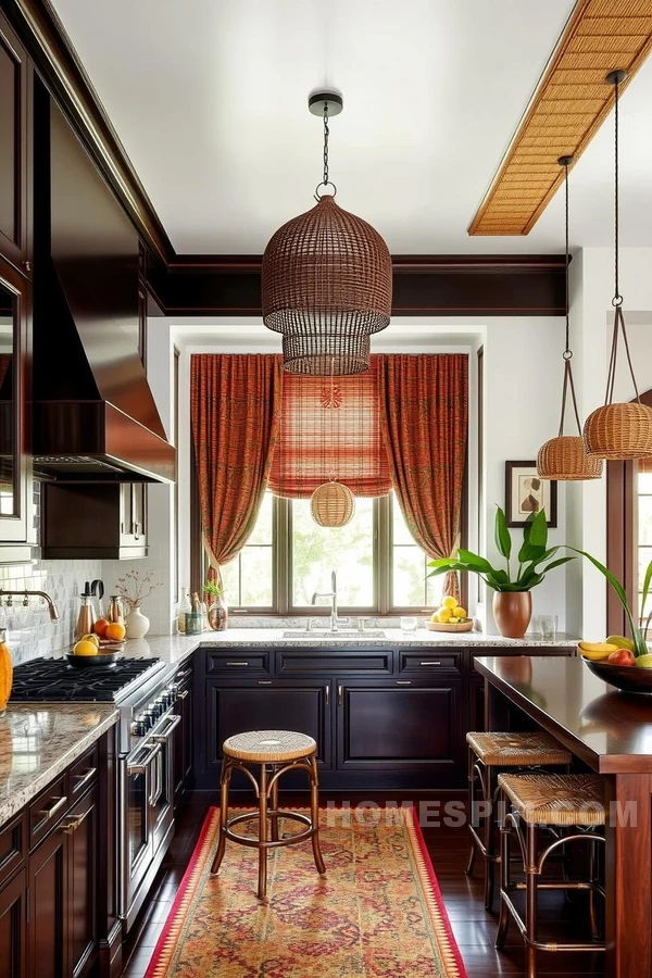Woven Bamboo Ceiling in a Southeast Asian Kitchen Woven Bamboo Ceiling in a Southeast Asian Kitchen