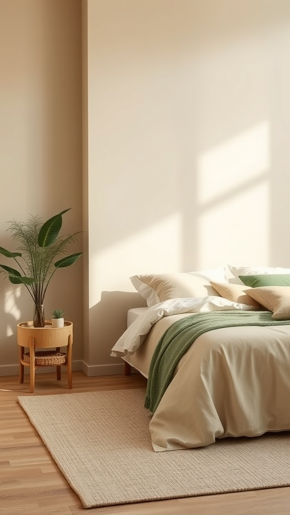 16. Minimalist Haven: Beige and Green Combo
