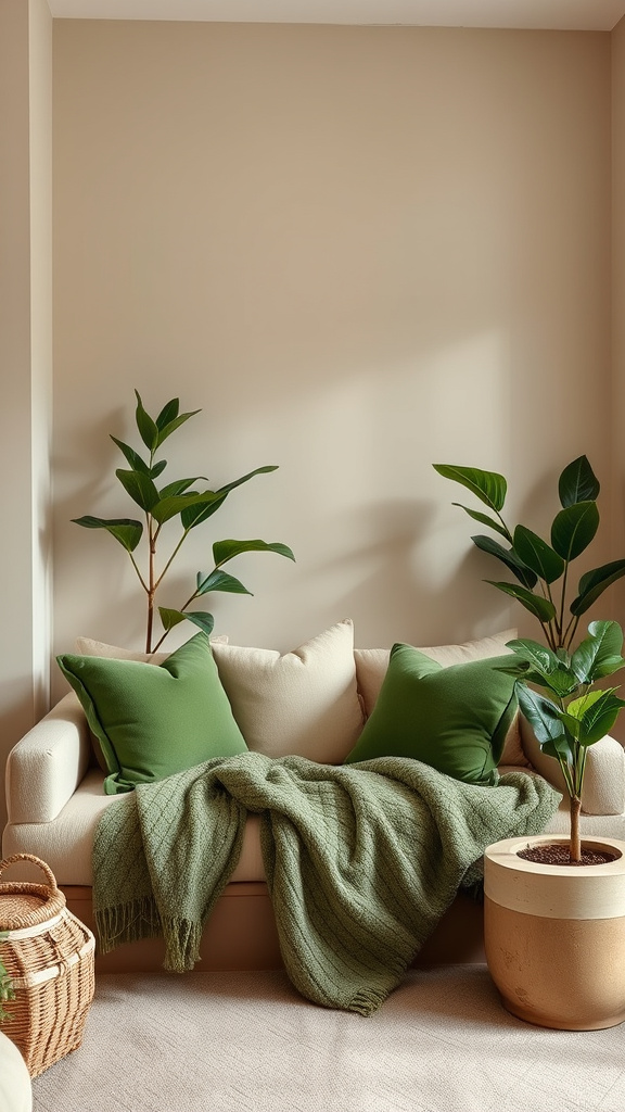 11. Cozy Beige and Green Nooks
