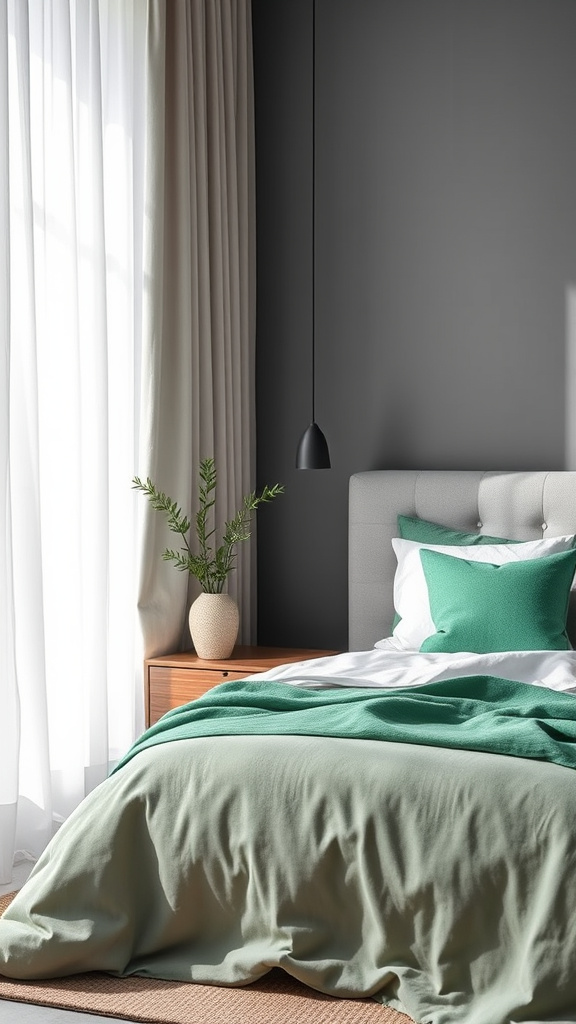16. Trendy Green Accents in Gray