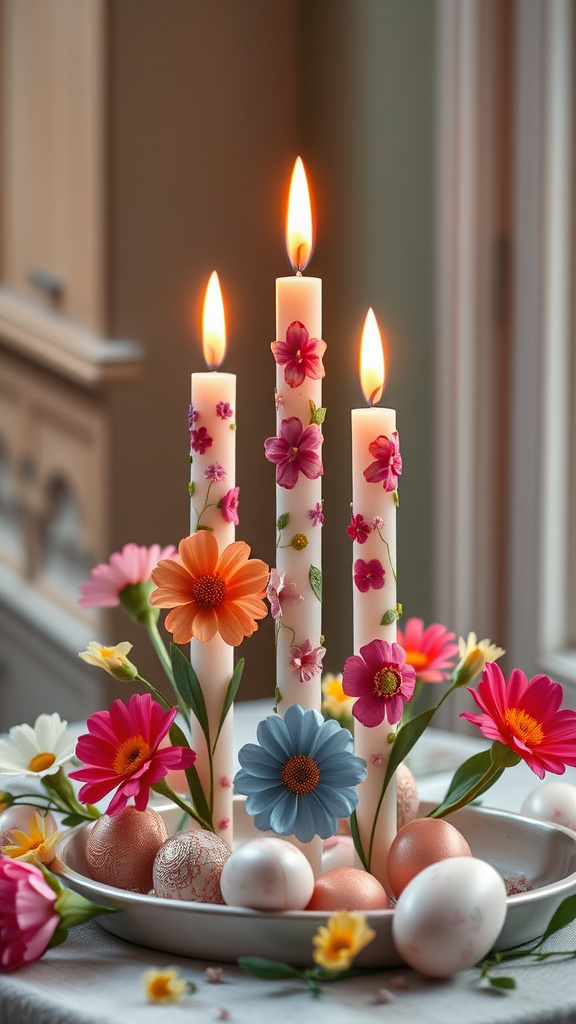 13. Vibrant Floral Easter Tapers