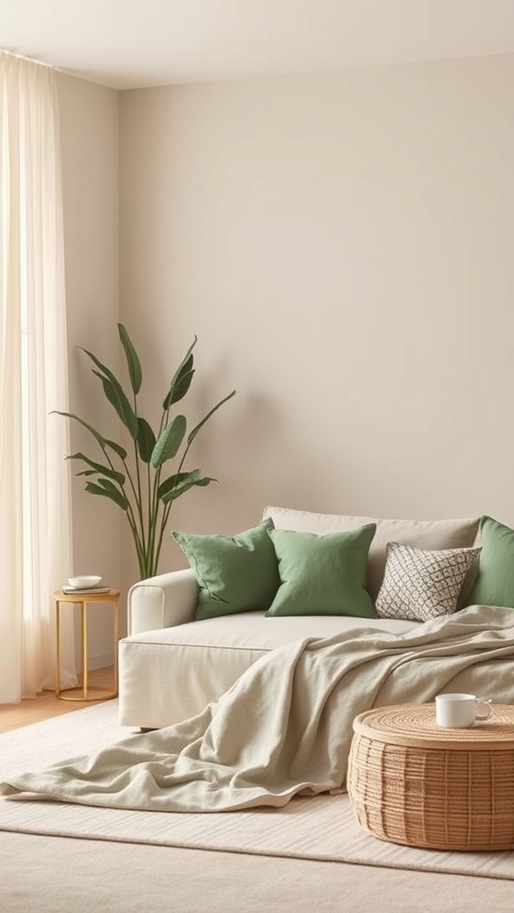 14. Contemporary Comfort: Green and Neutral Palette