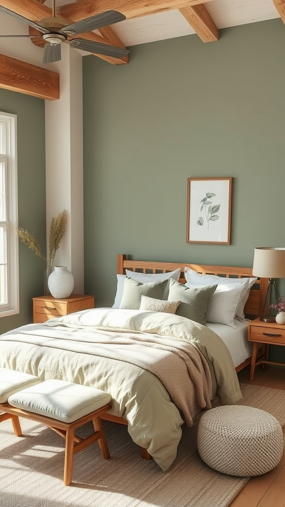 4. Modern Rustic: Green and Beige Comfort