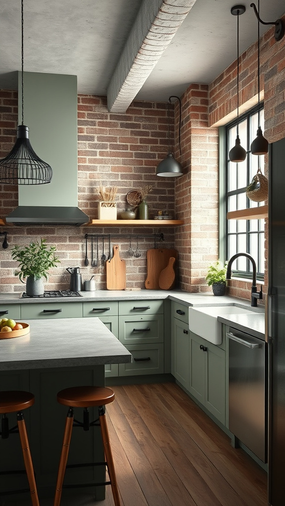 13. Industrial Chic with Sage Hues