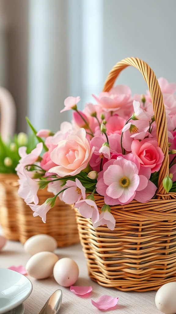 5. Pastel Blooms in Baskets