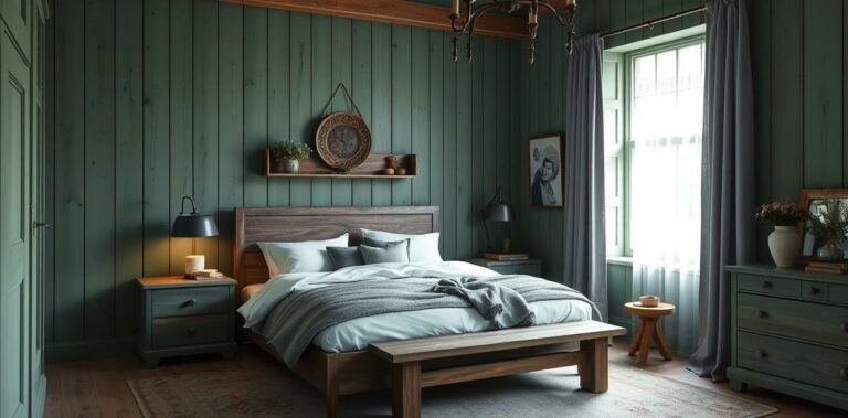 26 Dreamy Green Grey Wood Bedroom Designs for Rustic Charm