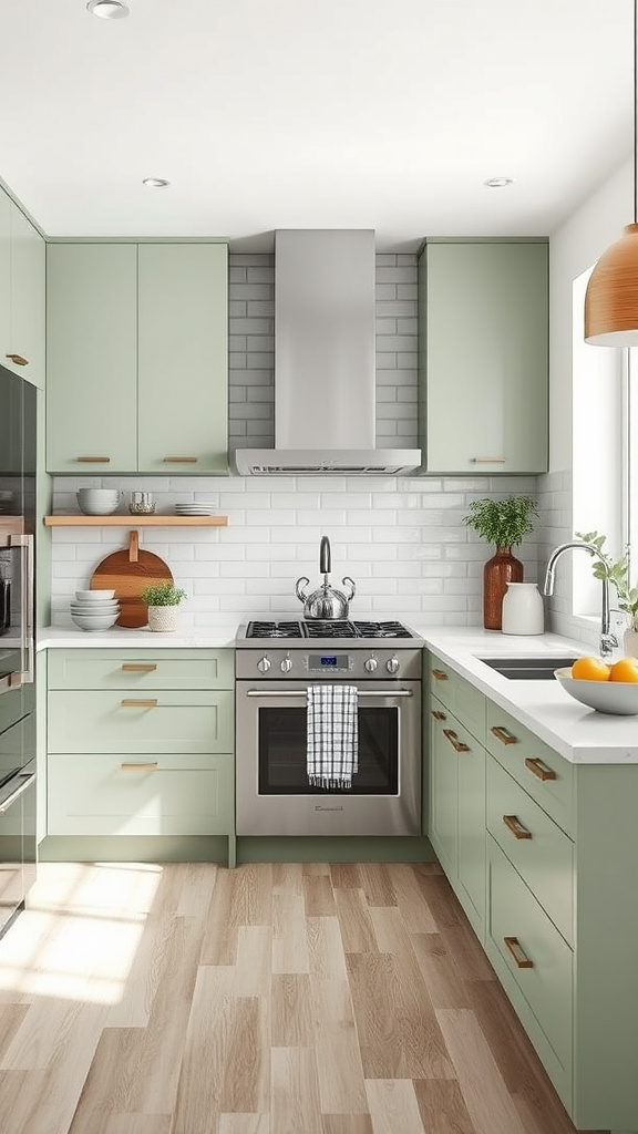 11. Sleek and Stylish Sage Kitchens