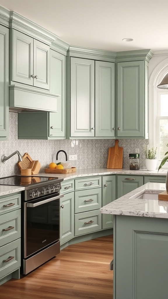 20. Balanced Beauty: Sage Cabinets