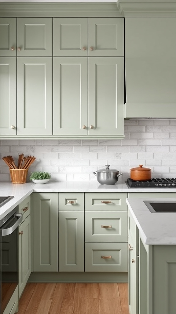 24. Chic and Calm Sage Cabinets