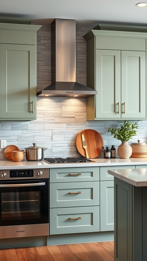 7. Sage Cabinets in Contemporary Kitchens