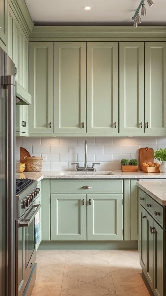 9. Classic Meets Modern: Sage Cabinets