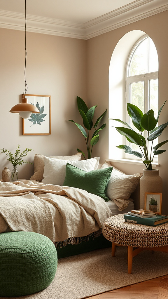 24. Cozy Nook: Green Beige Elegance